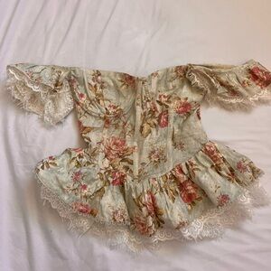 V. Chapman Floral Off-Shoulder Peplum Top in Cream and Pink